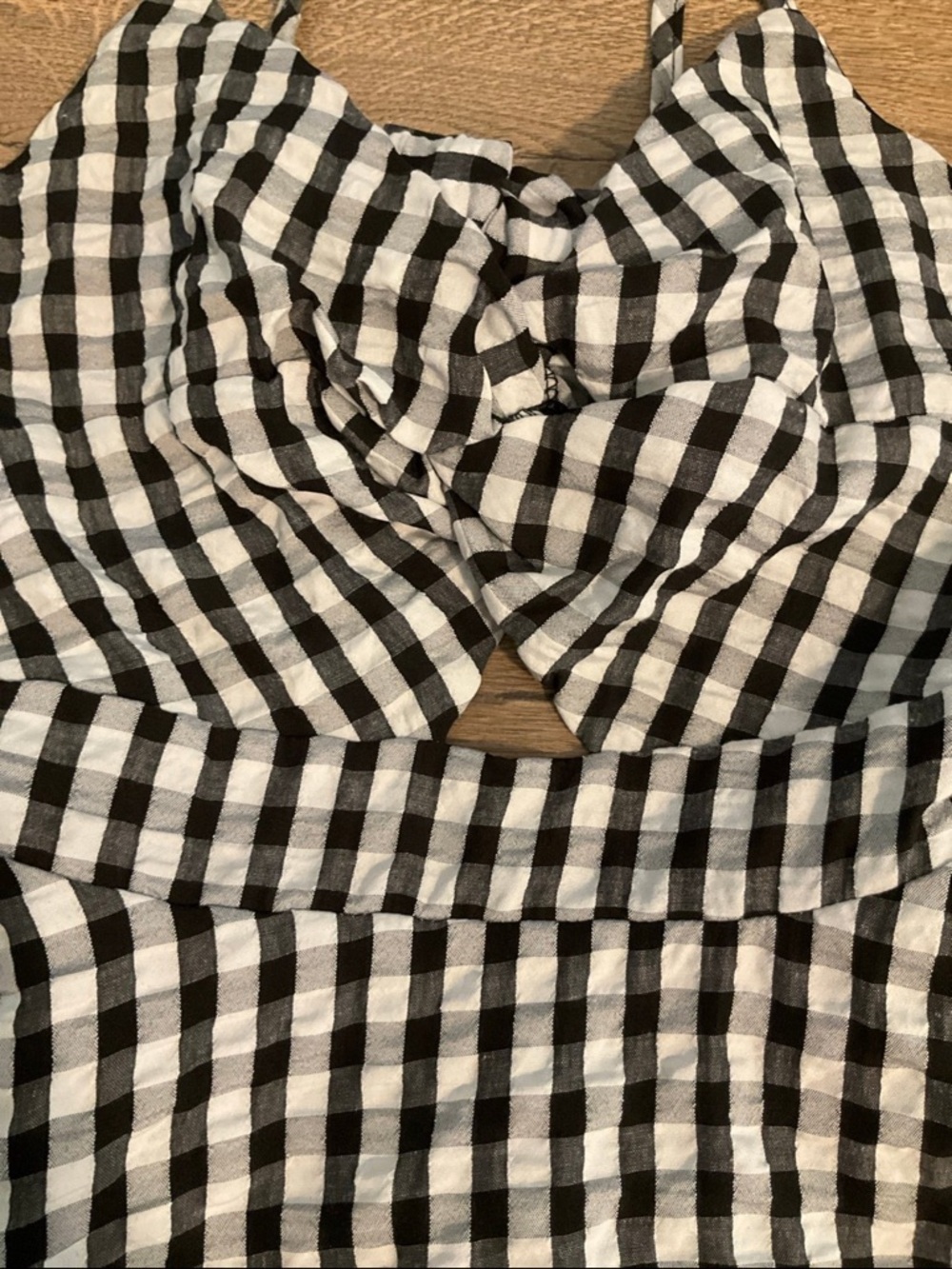 Black white gingham spaghetti strap back cutout mini dress, S - Picture 2 of 9